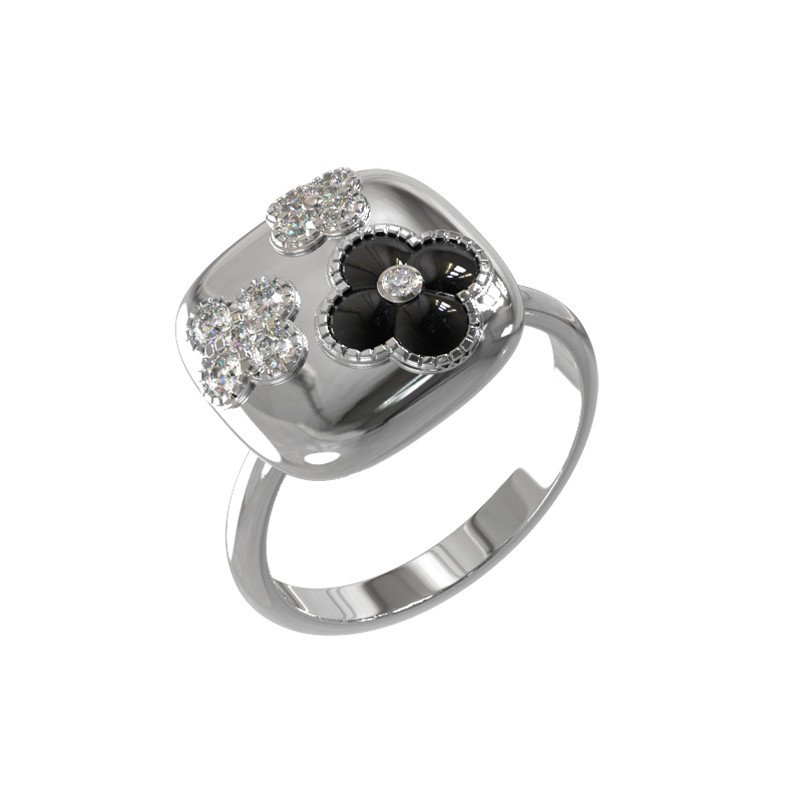 Кольцо из белого золота c бриллиантами и ониксом