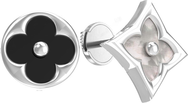 Серьги из белого золота c ониксом и перламутром