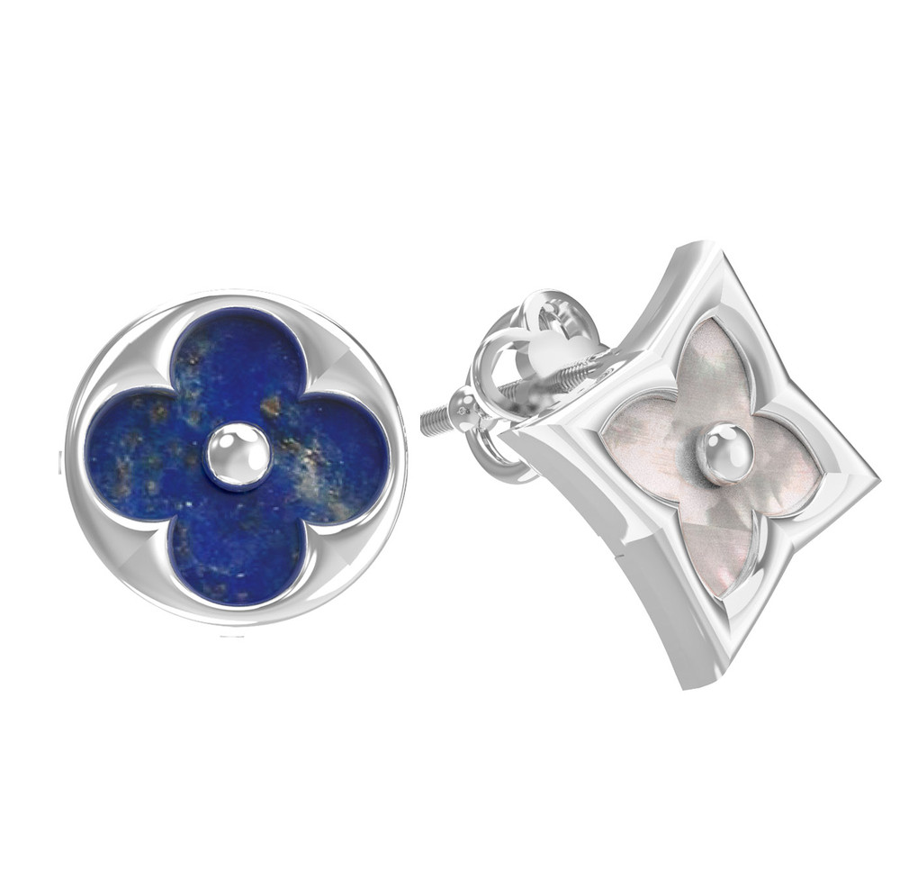 Серьги из белого золота c лазуритом и перламутром