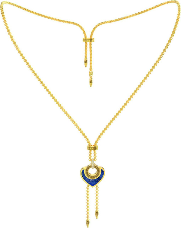 Колье из лимонного золота c фианитом, лазуритом и перламутром
