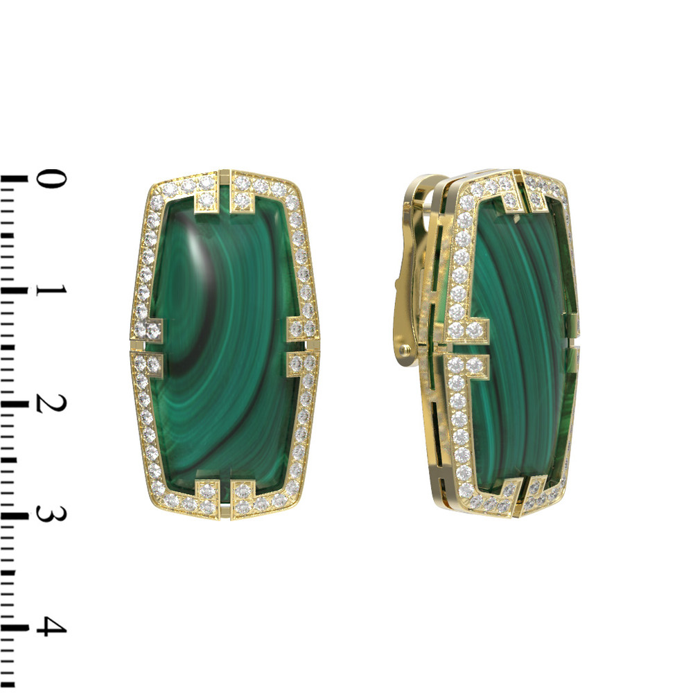 Серьги из лимонного золота c бриллиантами, рубином и малахитом