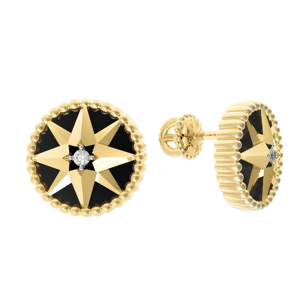Серьги из лимонного золота c фианитом и ониксом