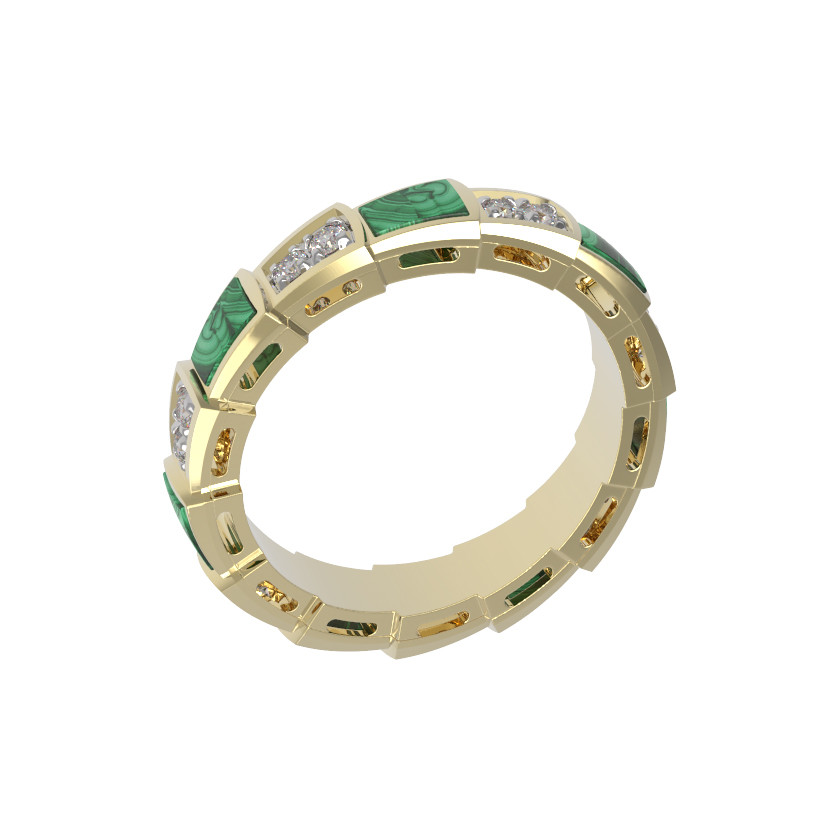 Кольцо из лимонного золота c бриллиантами и малахитом