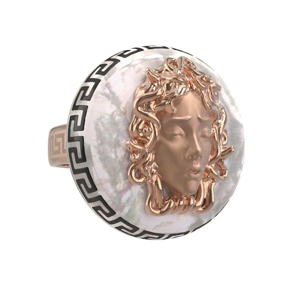 Кольцо из золота c эмаль и перламутром