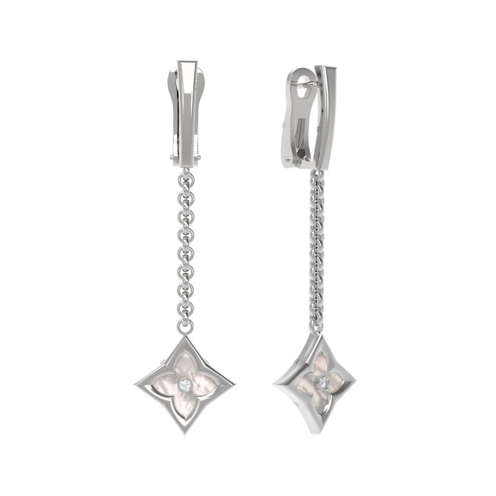 Серьги из белого золота c бриллиантами и перламутром