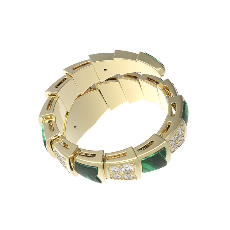 Кольцо из лимонного золота c бриллиантами и малахитом