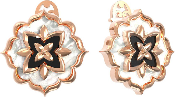 Серьги из золота c ониксом и перламутром