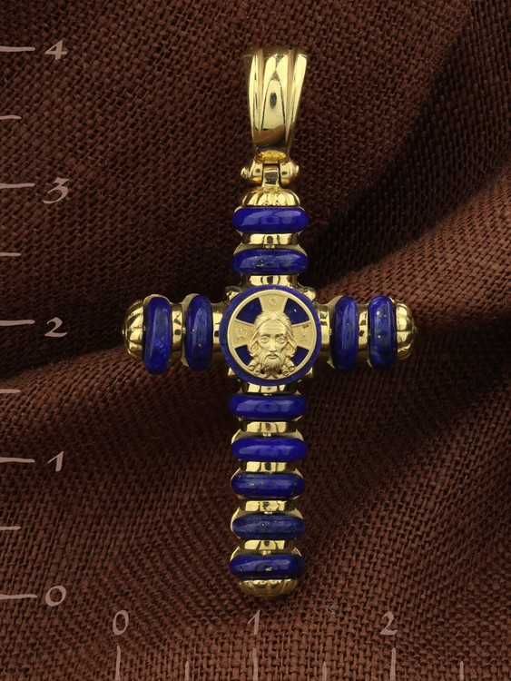 Крест из лимонного золота c лазуритом