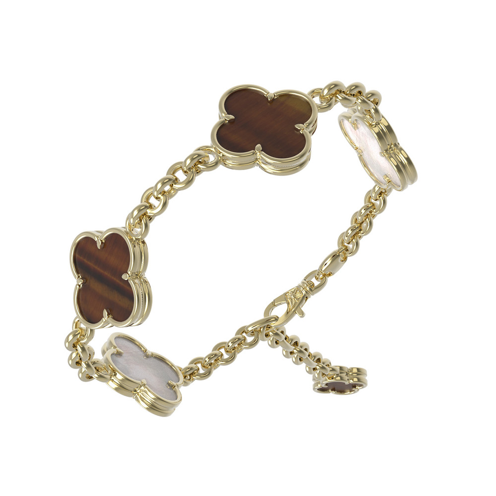 Браслет из лимонного золота c тигровым глазом и перламутром