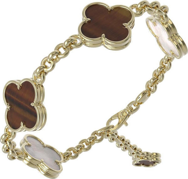 Браслет из лимонного золота c тигровым глазом и перламутром
