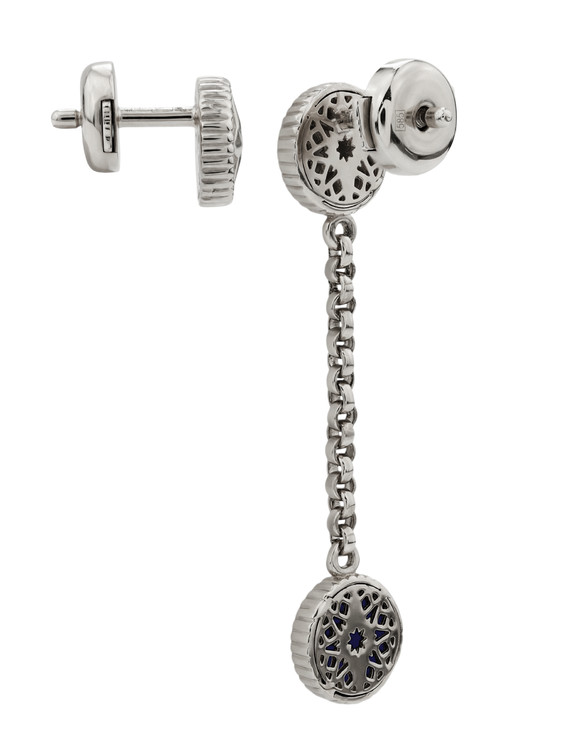 Серьги из белого золота c бриллиантами, лазуритом и перламутром