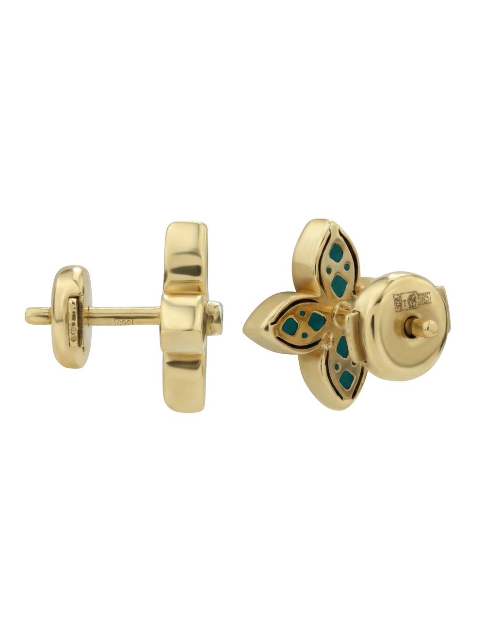Серьги из лимонного золота 585 пробы c бриллиантами и бирюзой