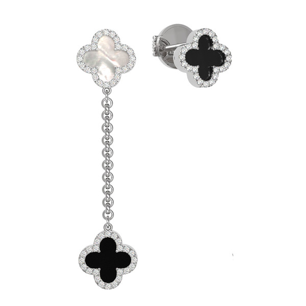 Серьги из белого золота c бриллиантами, ониксом и перламутром