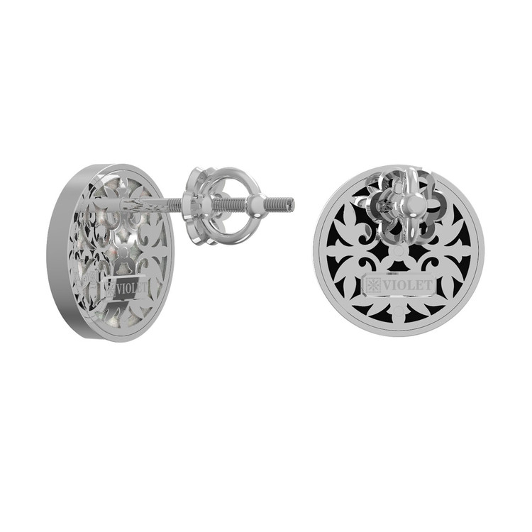 Серьги из белого золота c ониксом и перламутром