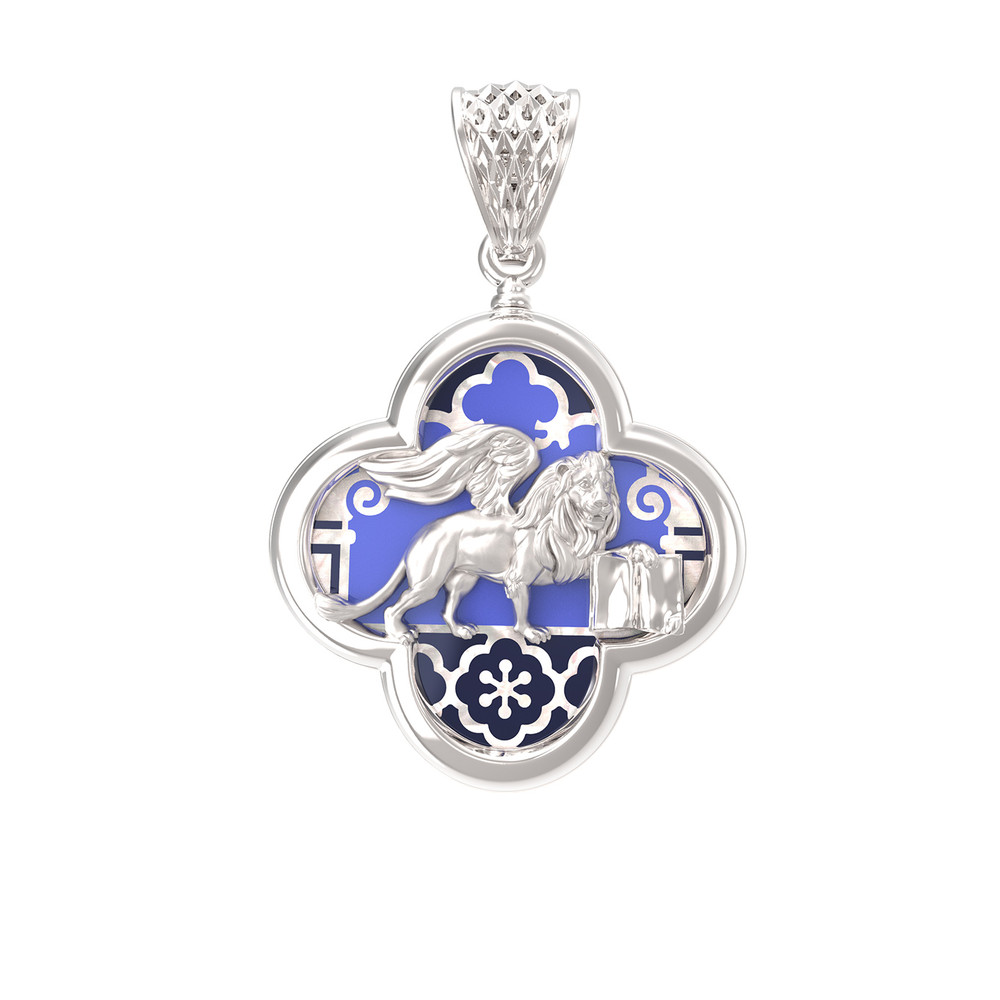 Подвеска из белого золота c эмалью и перламутром