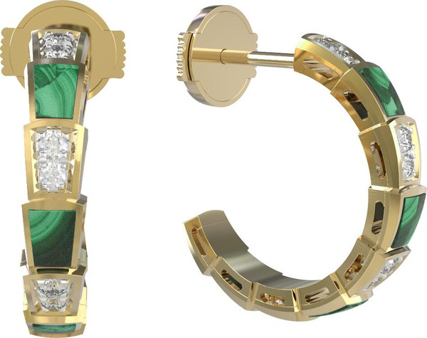 Серьги из лимонного золота c бриллиантами и малахитом