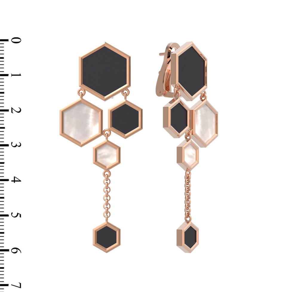 Серьги из золота c ониксом и перламутром