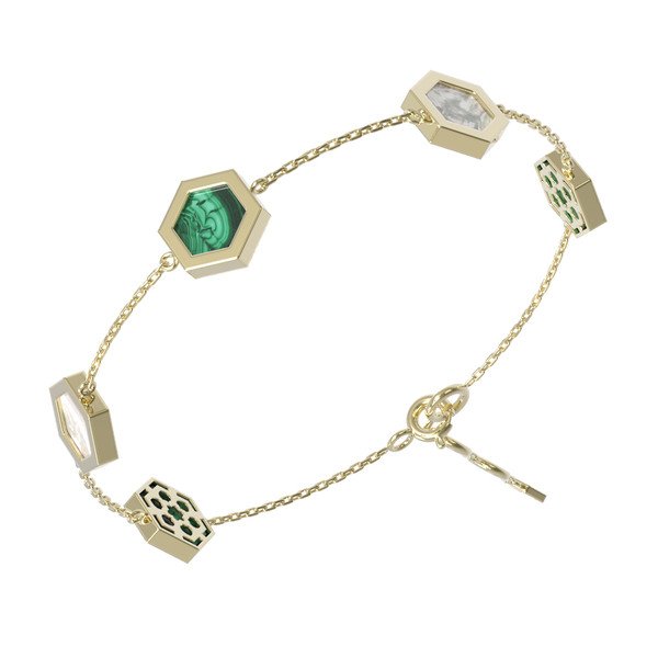 Браслет из лимонного золота c малахитом и перламутром