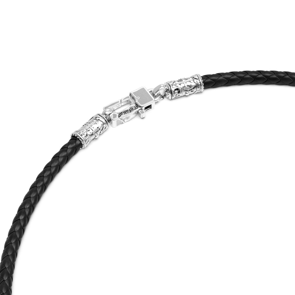 Гайтан из белого золота c кожаным шнурком