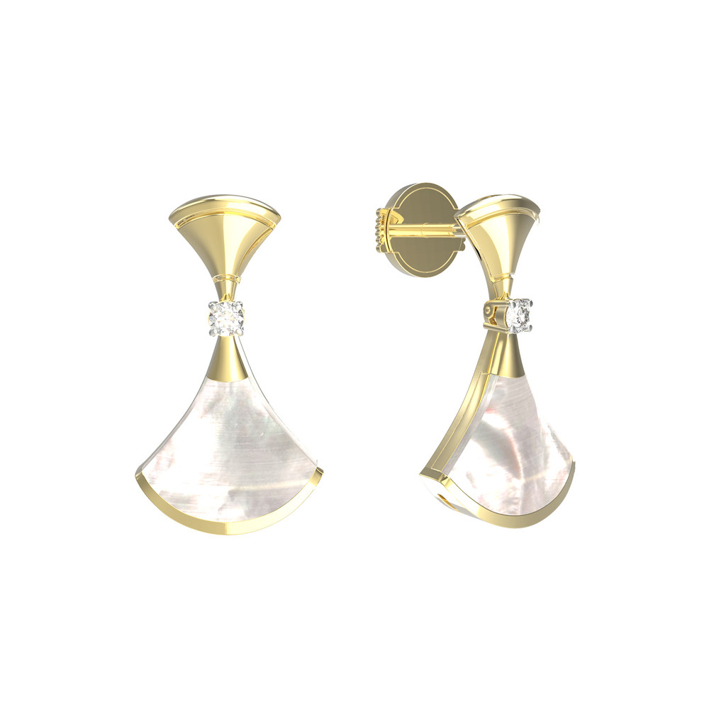 Серьги из лимонного золота c бриллиантами и перламутром