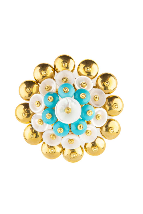 Кольцо из лимонного золота c бирюзой и перламутром