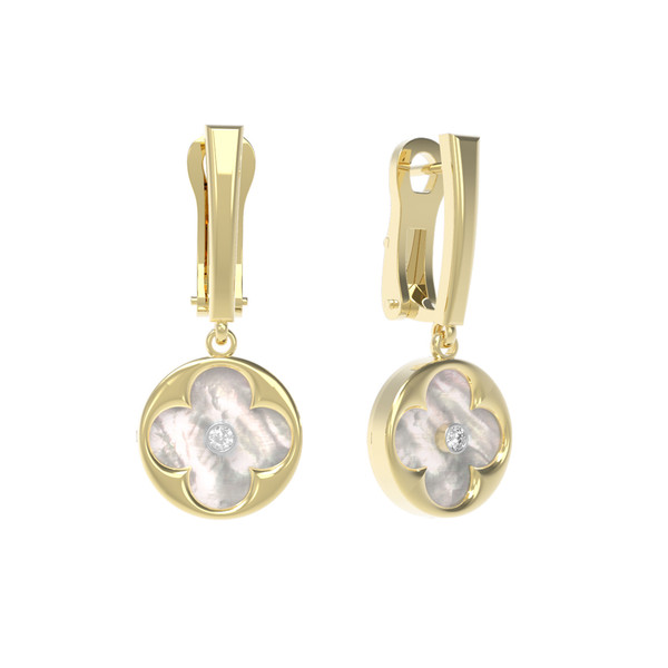 Серьги из лимонного золота c бриллиантами и перламутром