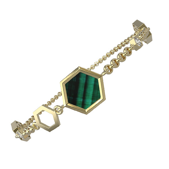 Браслет из лимонного золота c бриллиантами, малахитом и перламутром