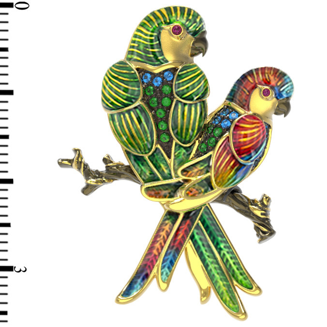 Брошь из лимонного золота c эмаль и фианитом