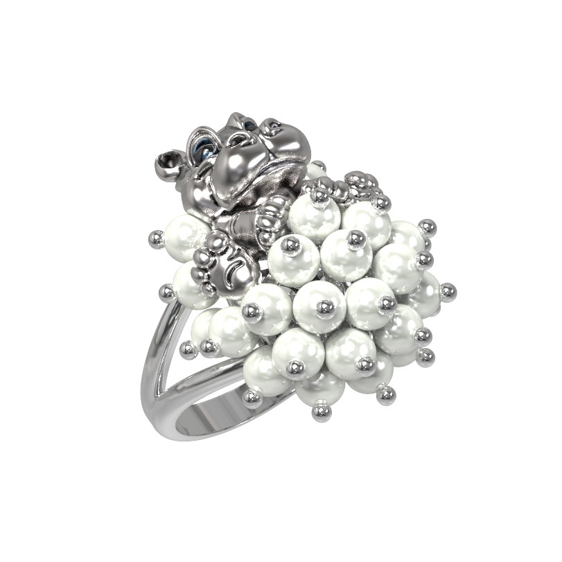 Кольцо из белого золота c эмаль и жемчугом