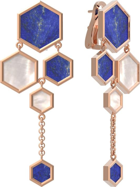 Серьги из золота c лазуритом и перламутром