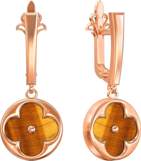 Серьги из золота c тигровым глазом