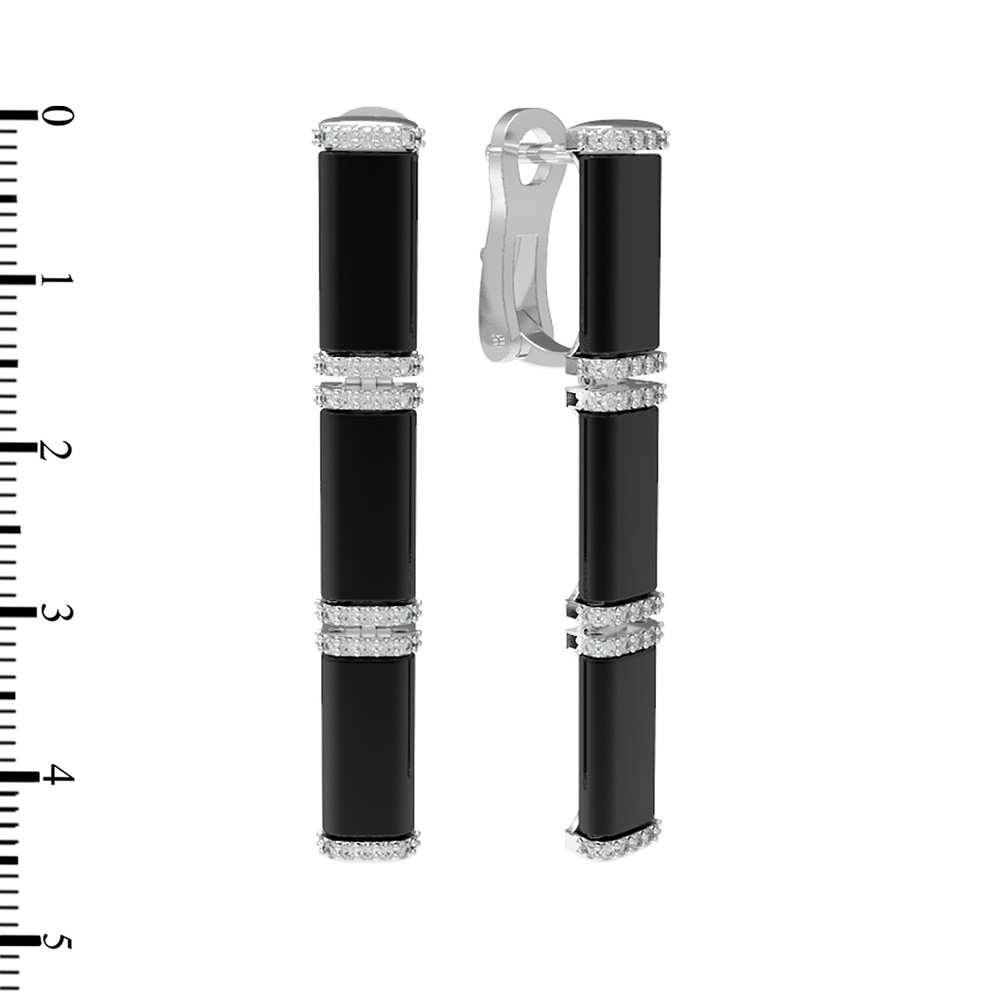 Серьги из белого золота c бриллиантами и ониксом