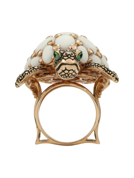 Кольцо из золота c эмаль и бивнем мамонта