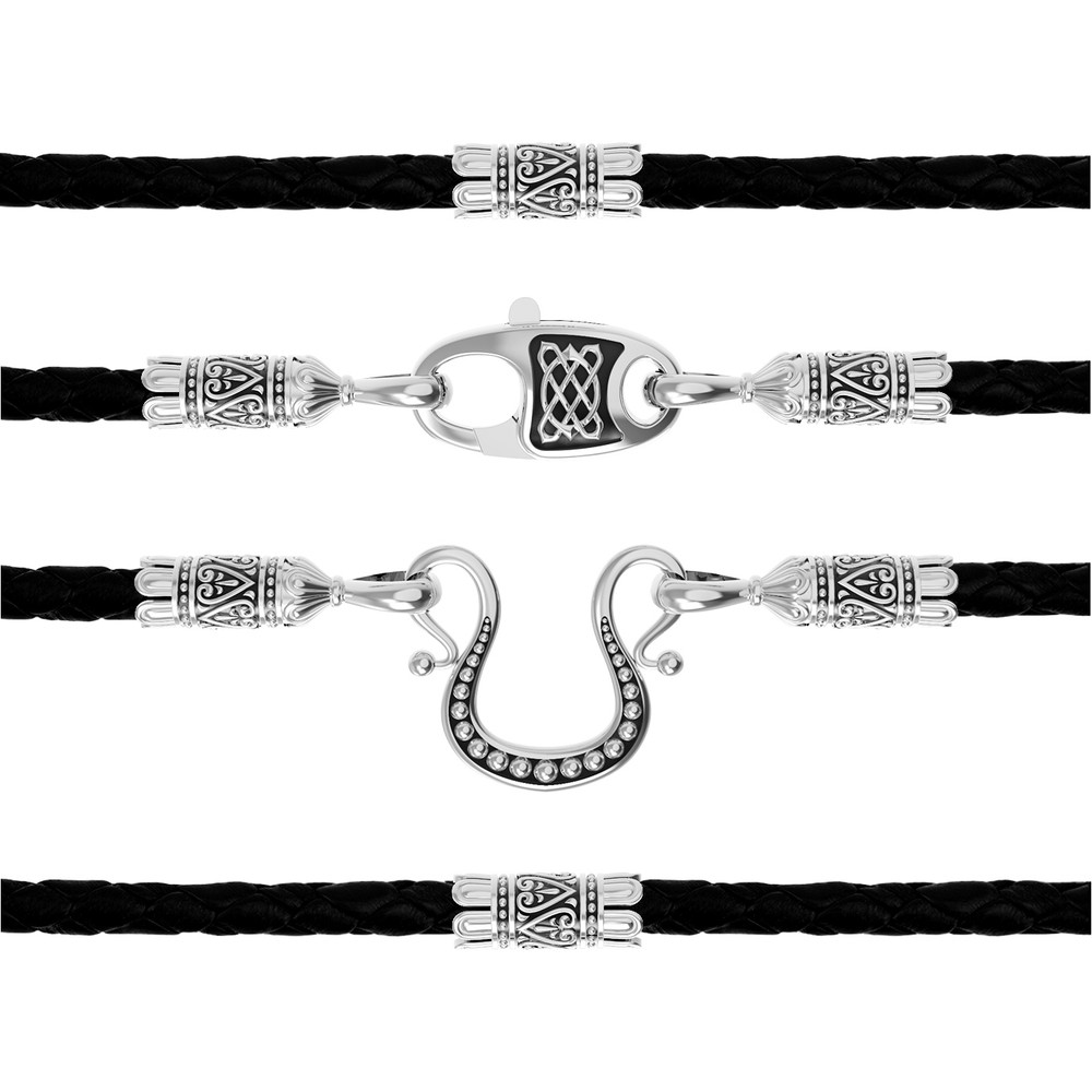 Шнурок кожаный из белого золота c кожаным шнурком