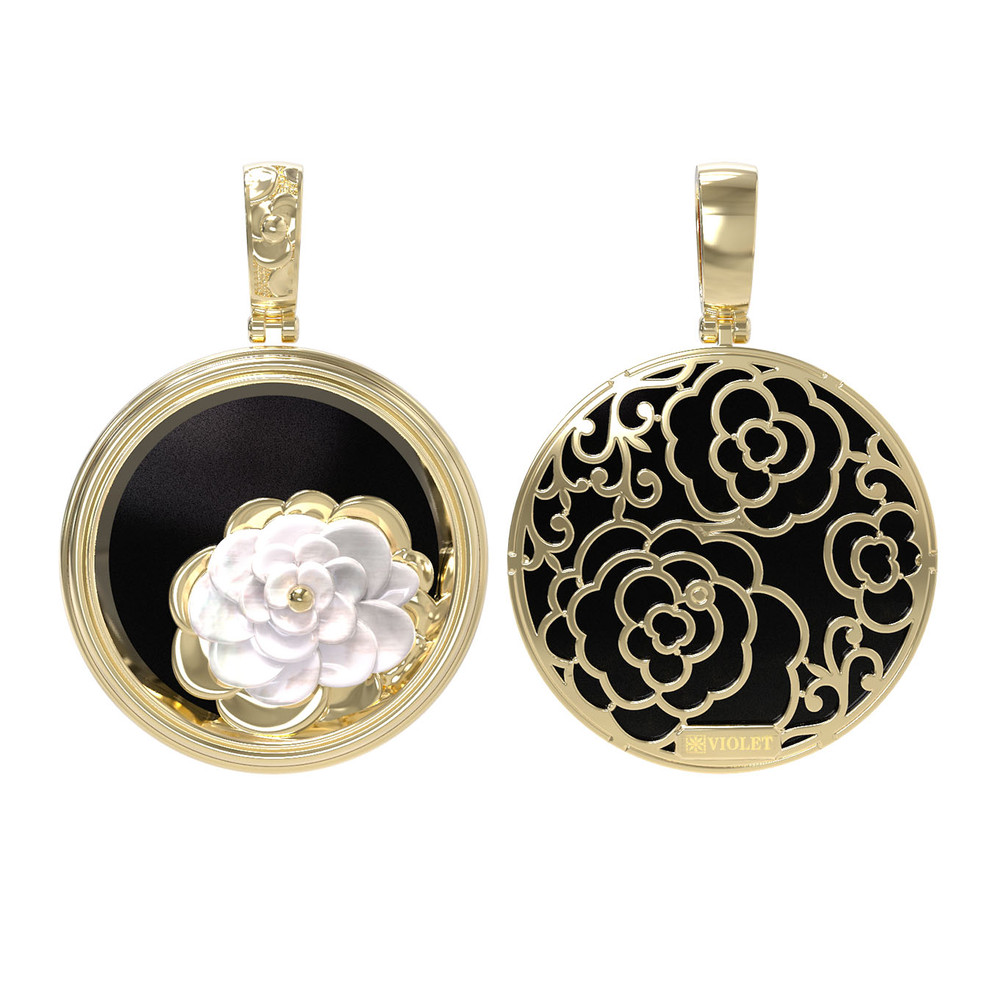 Подвеска из лимонного золота c ониксом и перламутром