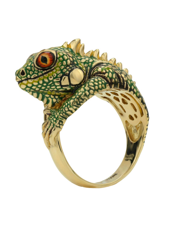 Кольцо из лимонного золота c эмаль и рубином