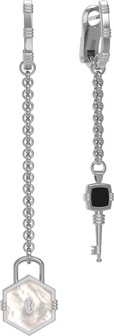 Серьги из белого золота c ониксом и перламутром