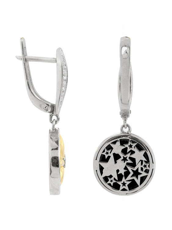 Серьги из белого золота c бриллиантами, ониксом и перламутром