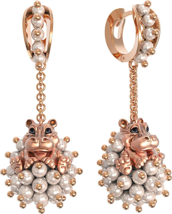 Серьги из золота c эмаль и жемчугом