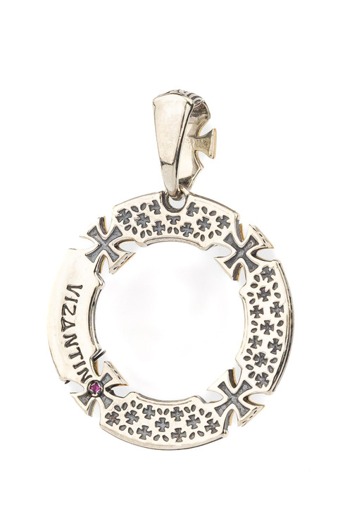 Подвеска из серебра и золота c бриллиантами и рубином