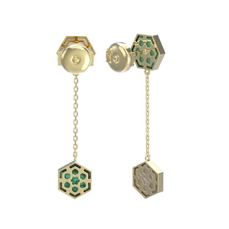 Серьги из лимонного золота c малахитом и перламутром