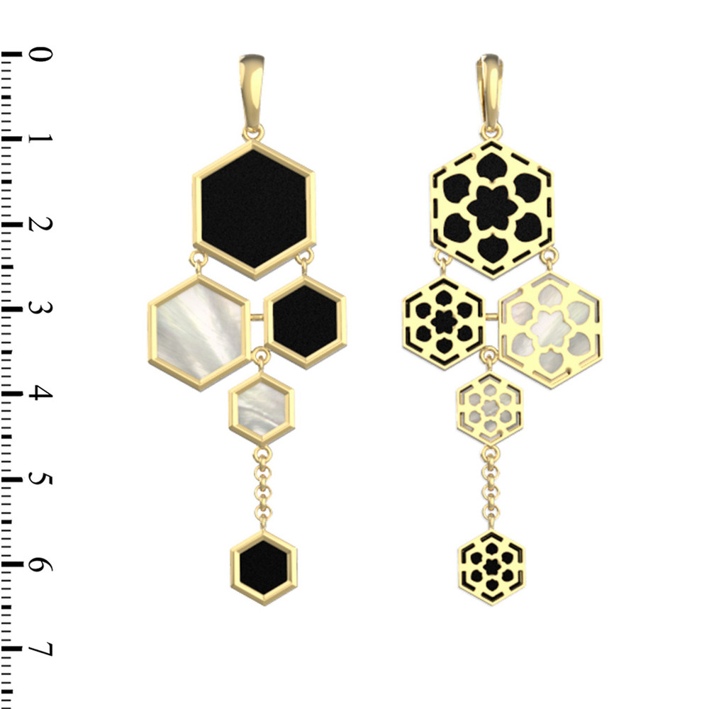 Подвеска из лимонного золота c ониксом и перламутром