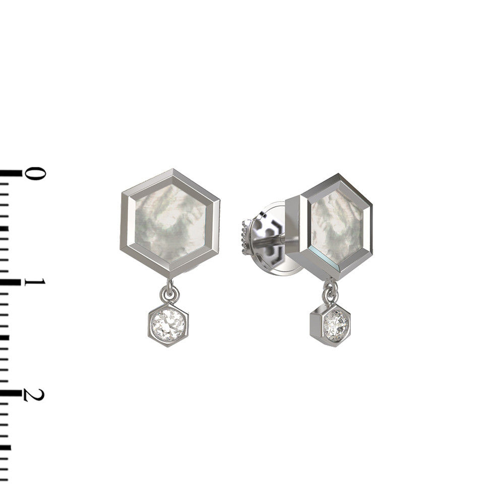 Серьги из белого золота c бриллиантами и перламутром