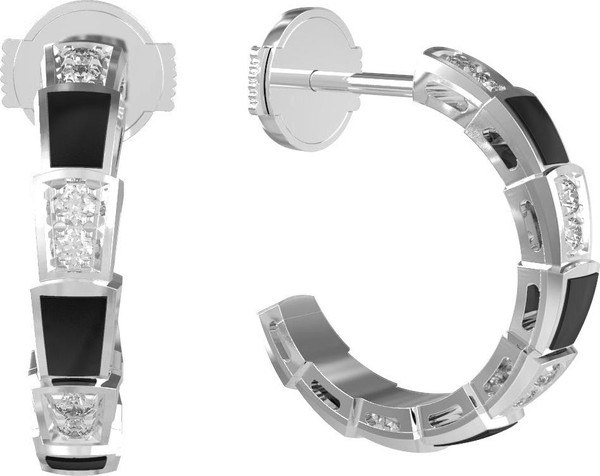 Серьги из белого золота c бриллиантами и ониксом