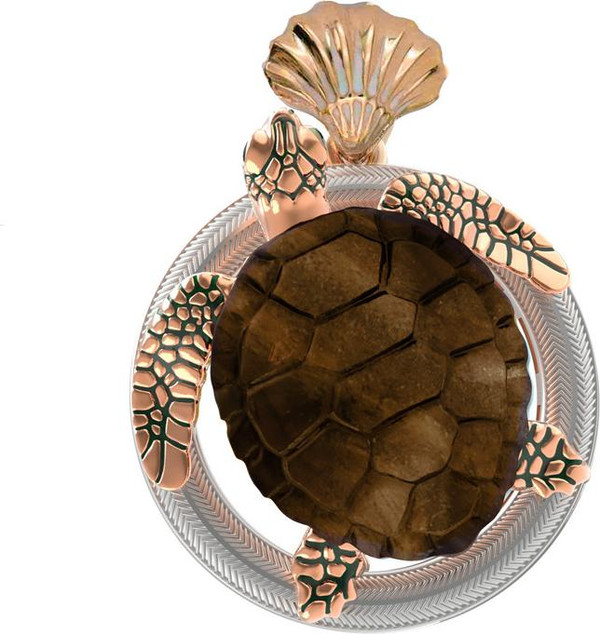 Подвеска из золота c эмаль и железным деревом