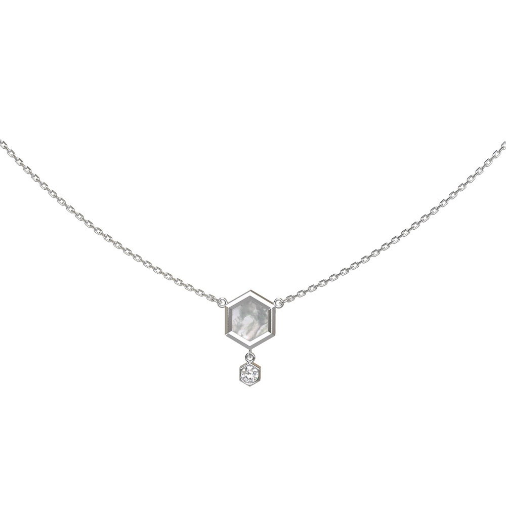 Колье из белого золота c бриллиантами и перламутром