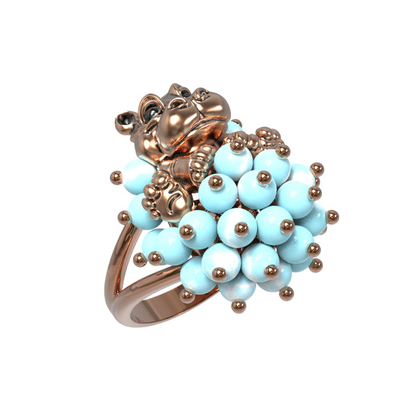 Кольцо из золота c эмаль и бирюзой