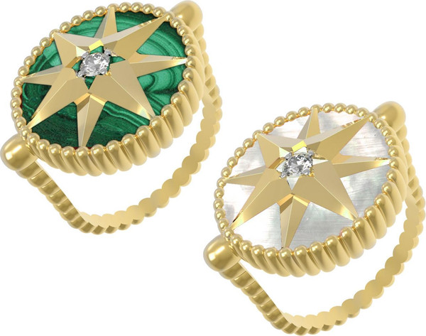 Кольцо из лимонного золота c фианитом, малахитом и перламутром