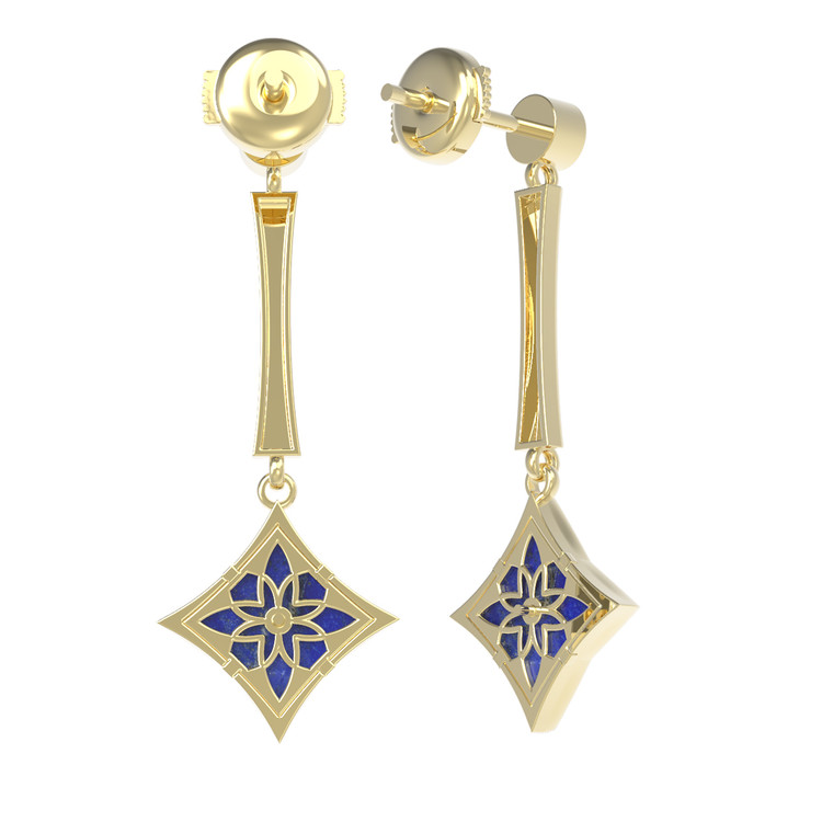 Серьги из лимонного золота c фианитом и лазуритом