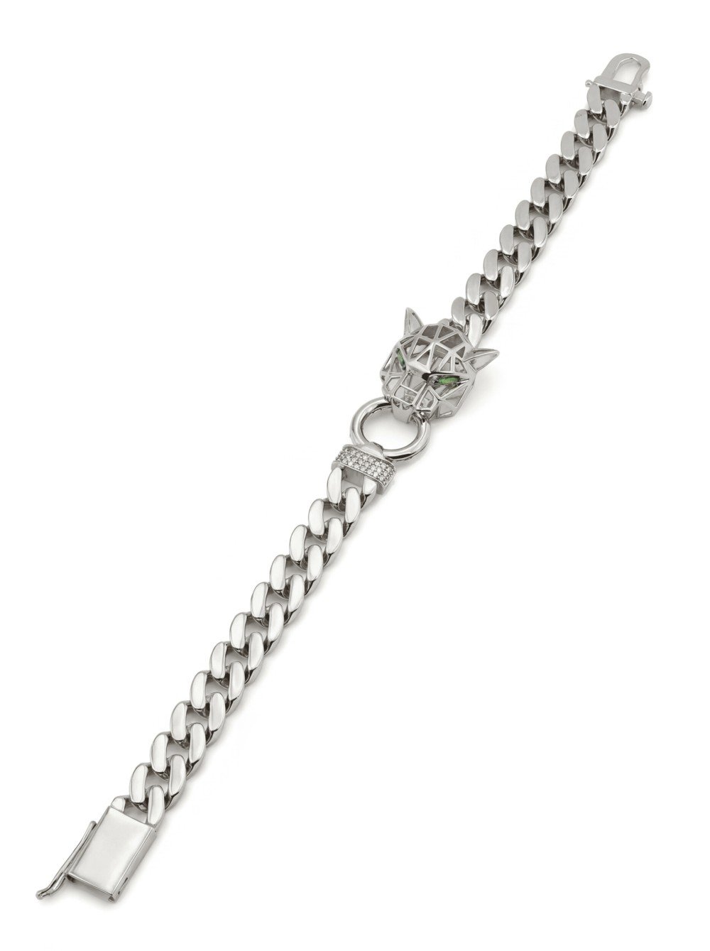 Браслет из белого золота c бриллиантами и изумрудом